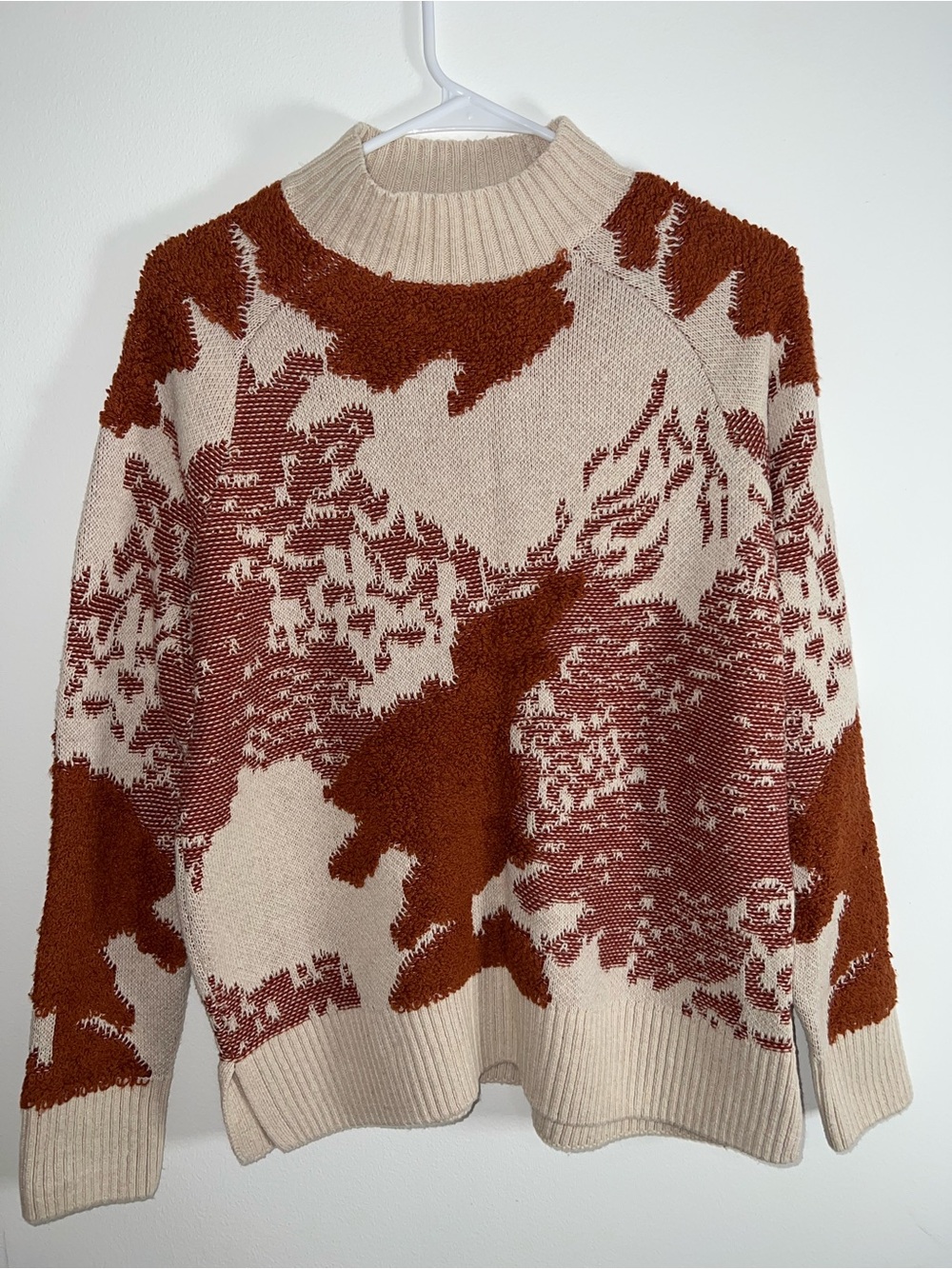 Crewneck Floral-Texture Sweater in Cream and Rust - Picture 2 of 4